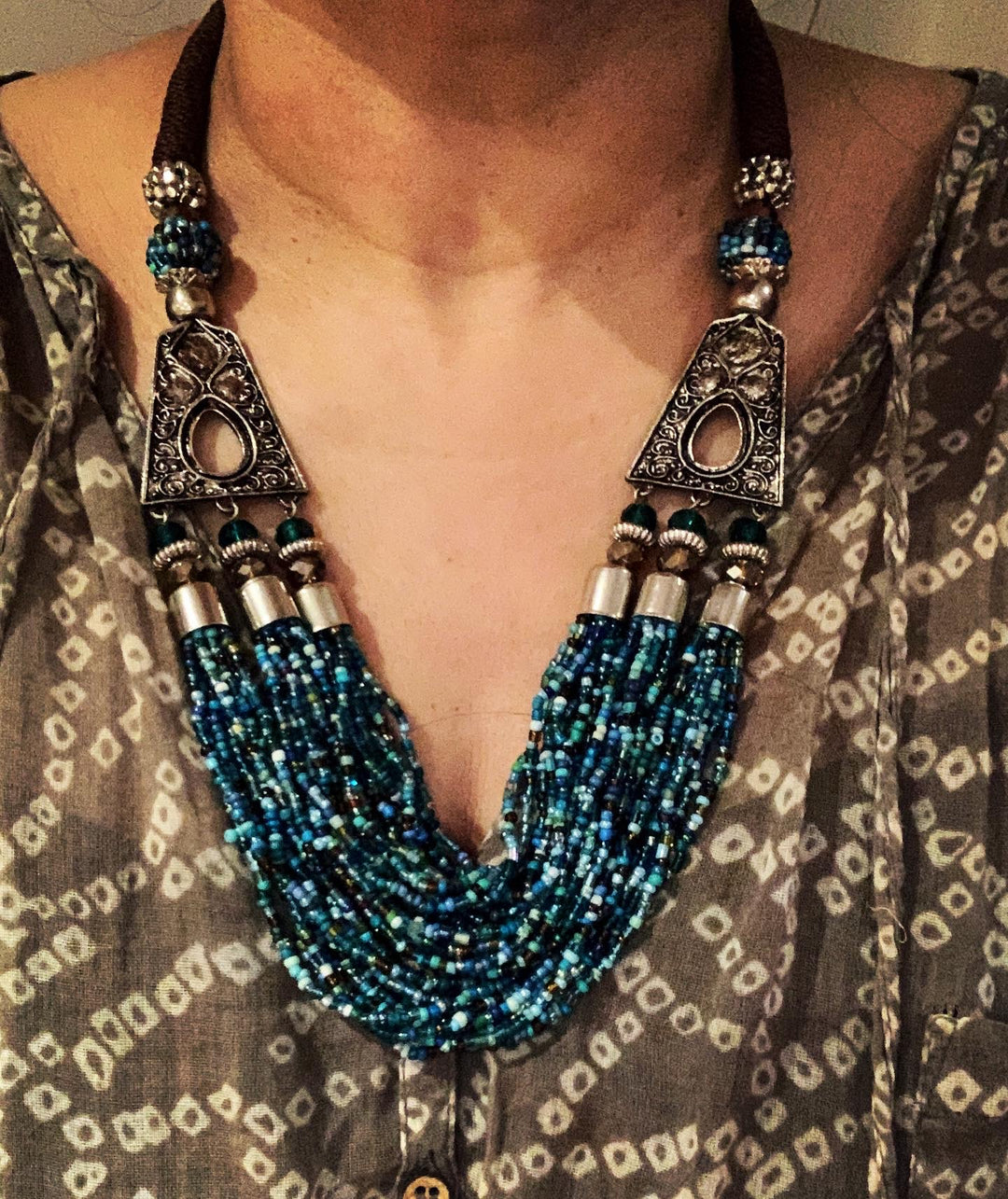 Blue Beaded Tribal Necklace