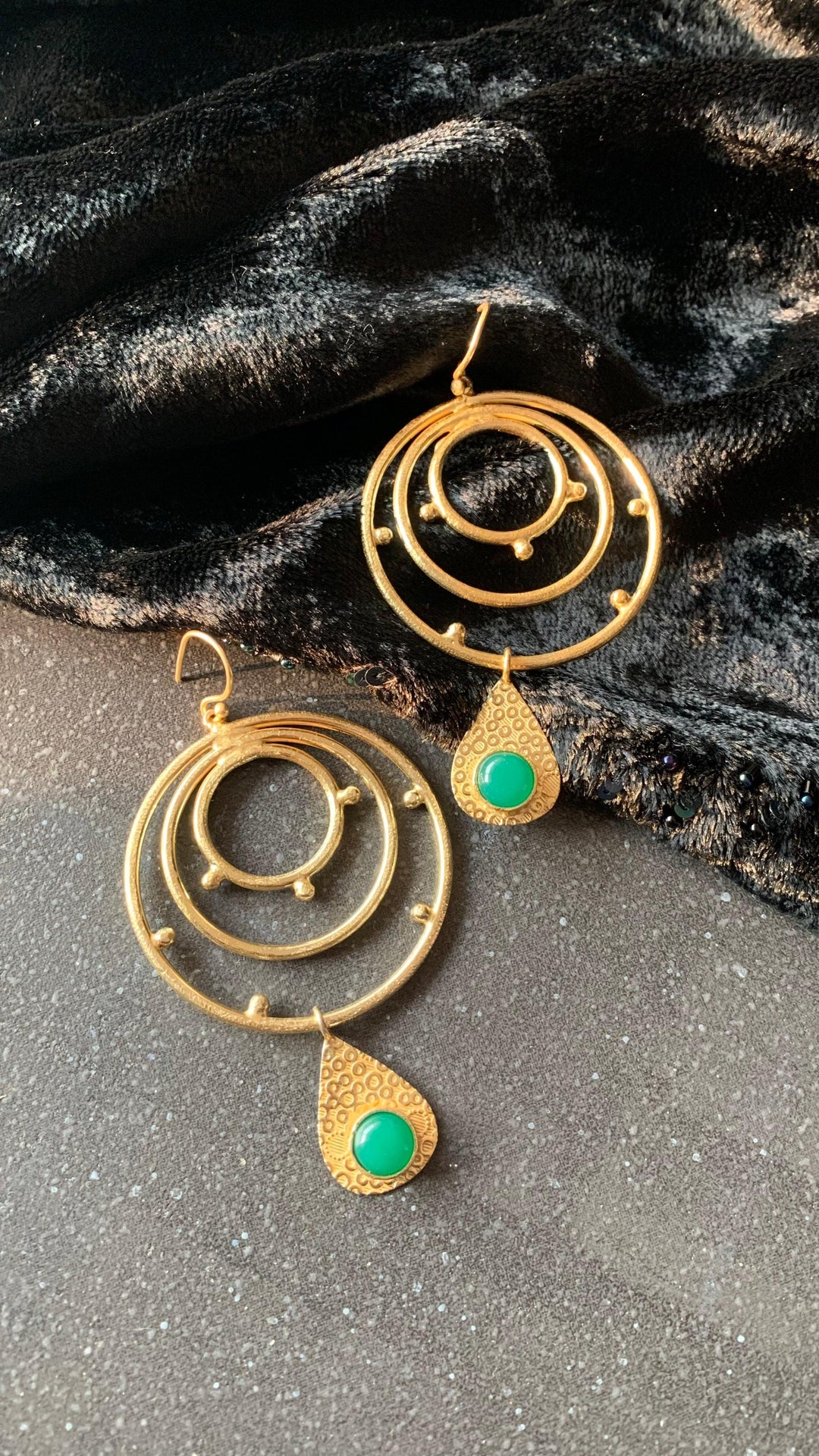 Statement Green and Gold Hoop Danglers - SHIVKA