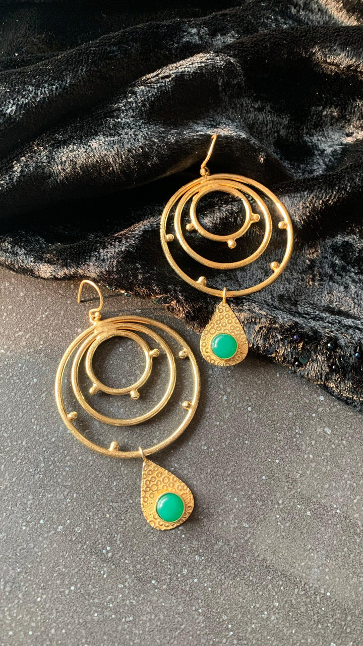 Statement Green and Gold Hoop Danglers - SHIVKA