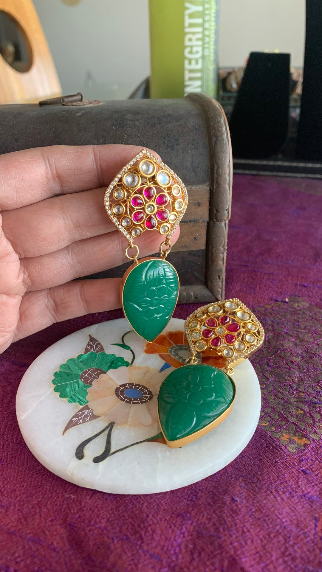 Carved Stone Kundan Earrings