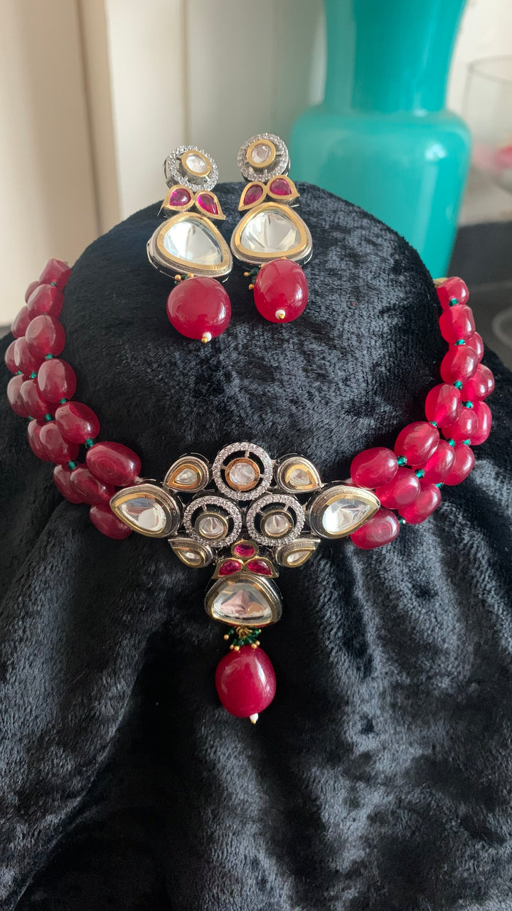 Beautiful Red Kundan Choker with Statement Earrings