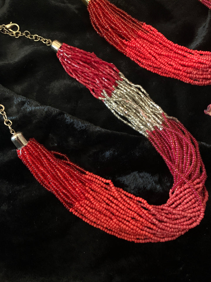 Statement Red Beaded Necklace - SHIVKA