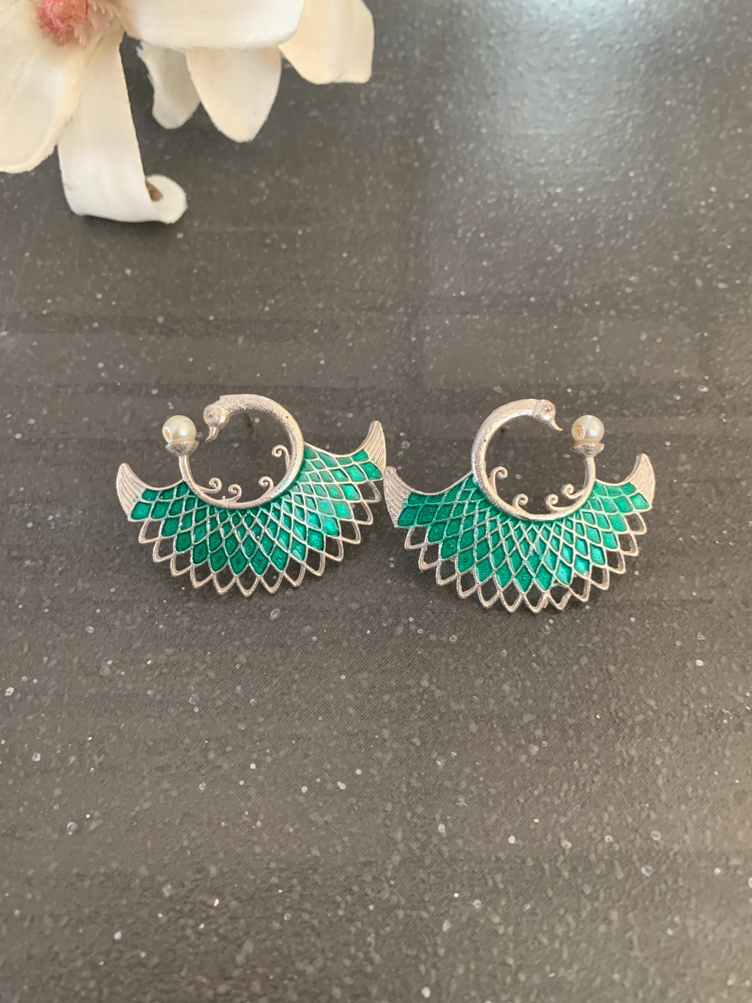 Enamelled Peacock Studs