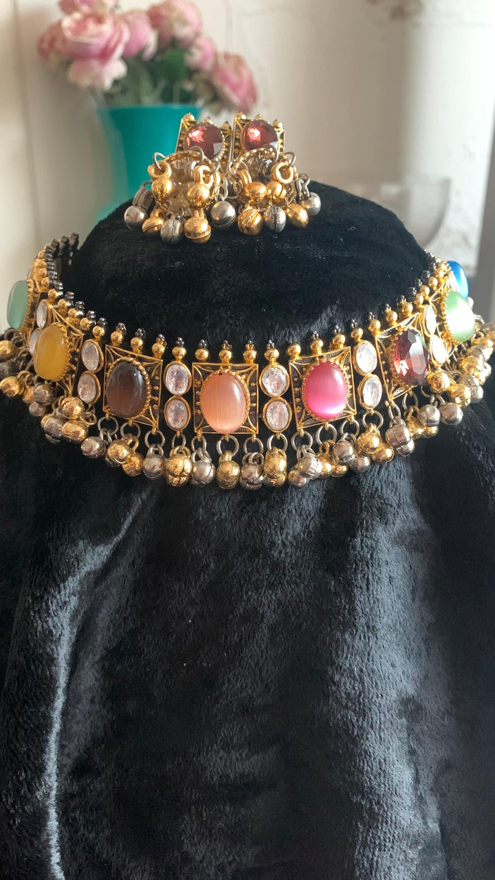 Vintage Kundan Quartz Choker with Earrings - SHIVKA