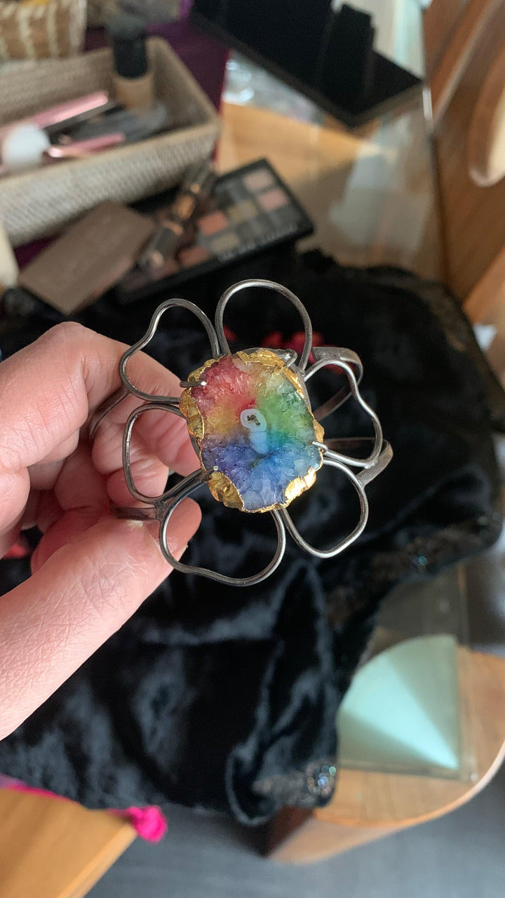 Rhodium Flower Cuff Bracelet - SHIVKA