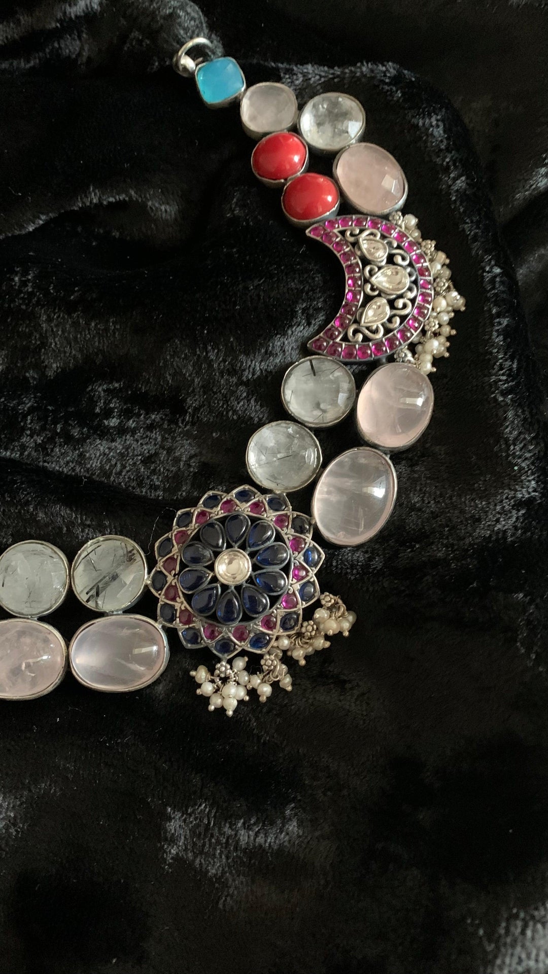 Scintillating Pure 925 Silver Kemp Stones Necklace - SHIVKA