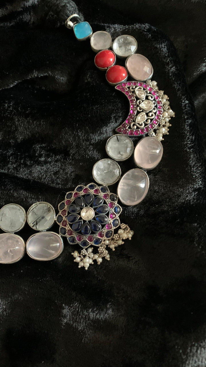 Scintillating Pure 925 Silver Kemp Stones Necklace - SHIVKA