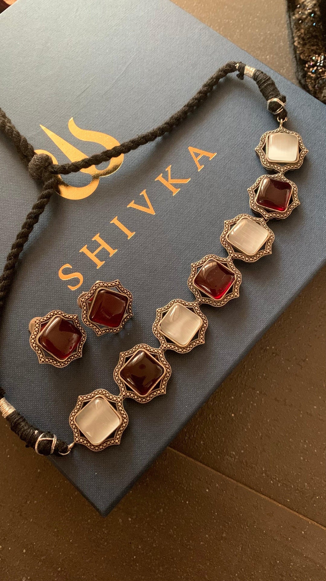 Statement Multicoloured Stones Necklace with Studs - SHIVKA