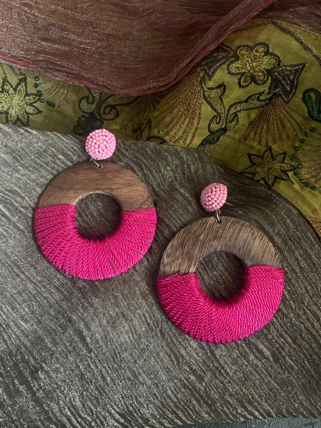 Wooden Beaded Hoop Earrings - SHIVKA