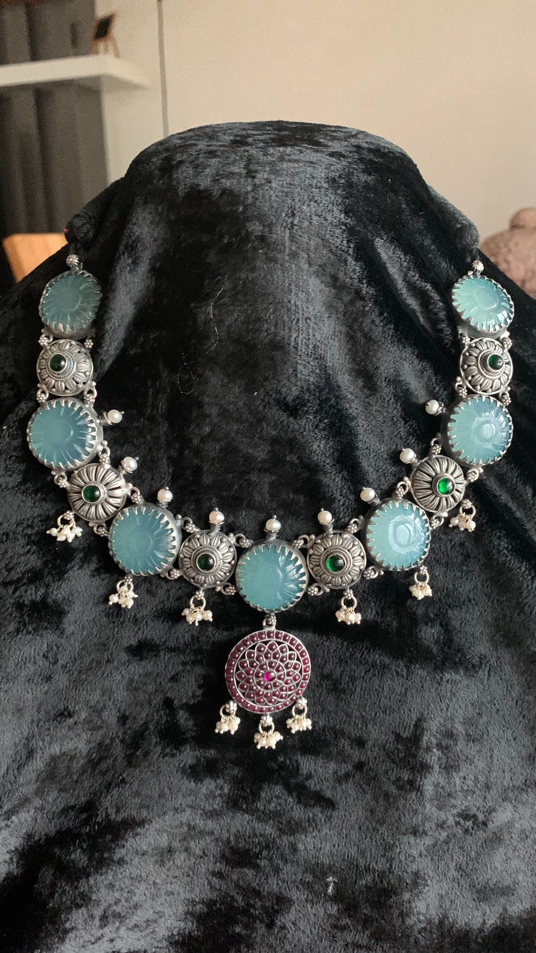 Pure 925 Silver Chalcedony Kemp Necklace - SHIVKA