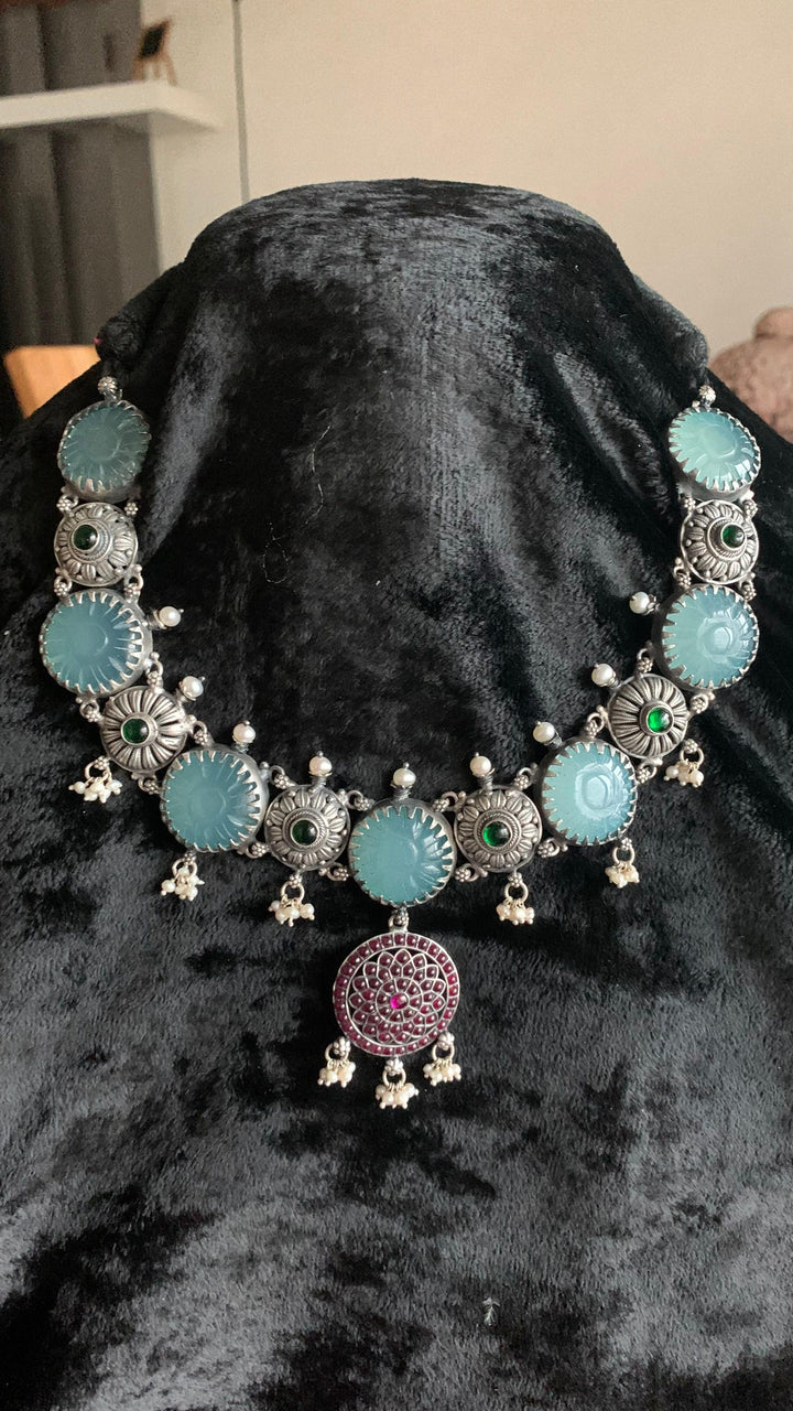 Pure 925 Silver Chalcedony Kemp Necklace - SHIVKA