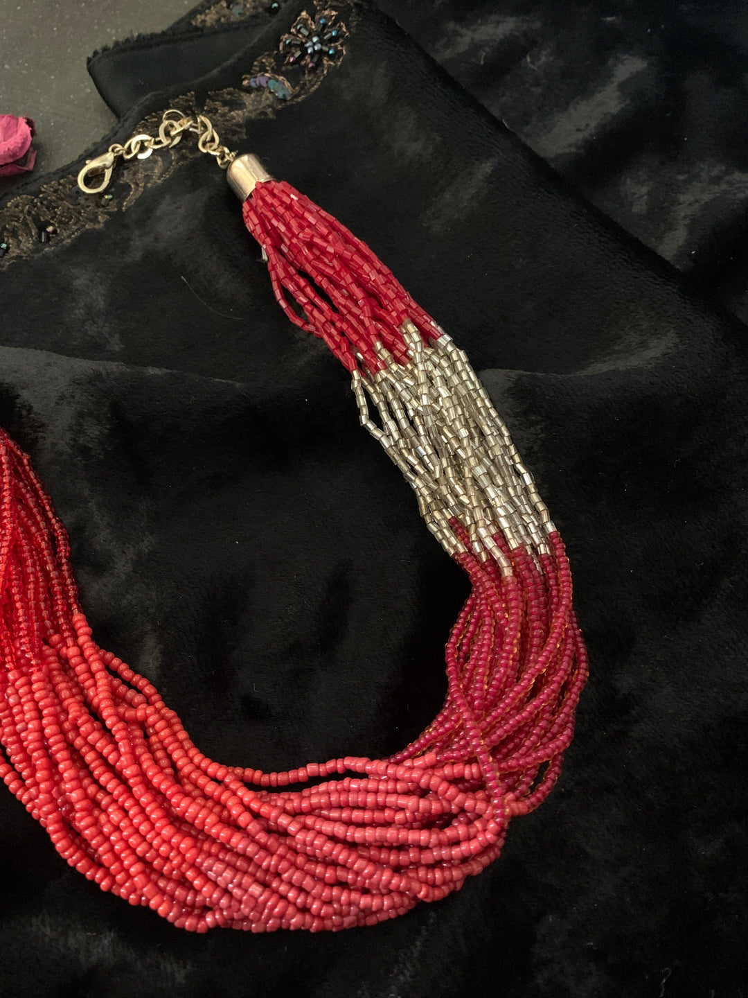 Statement Red Beaded Necklace - SHIVKA