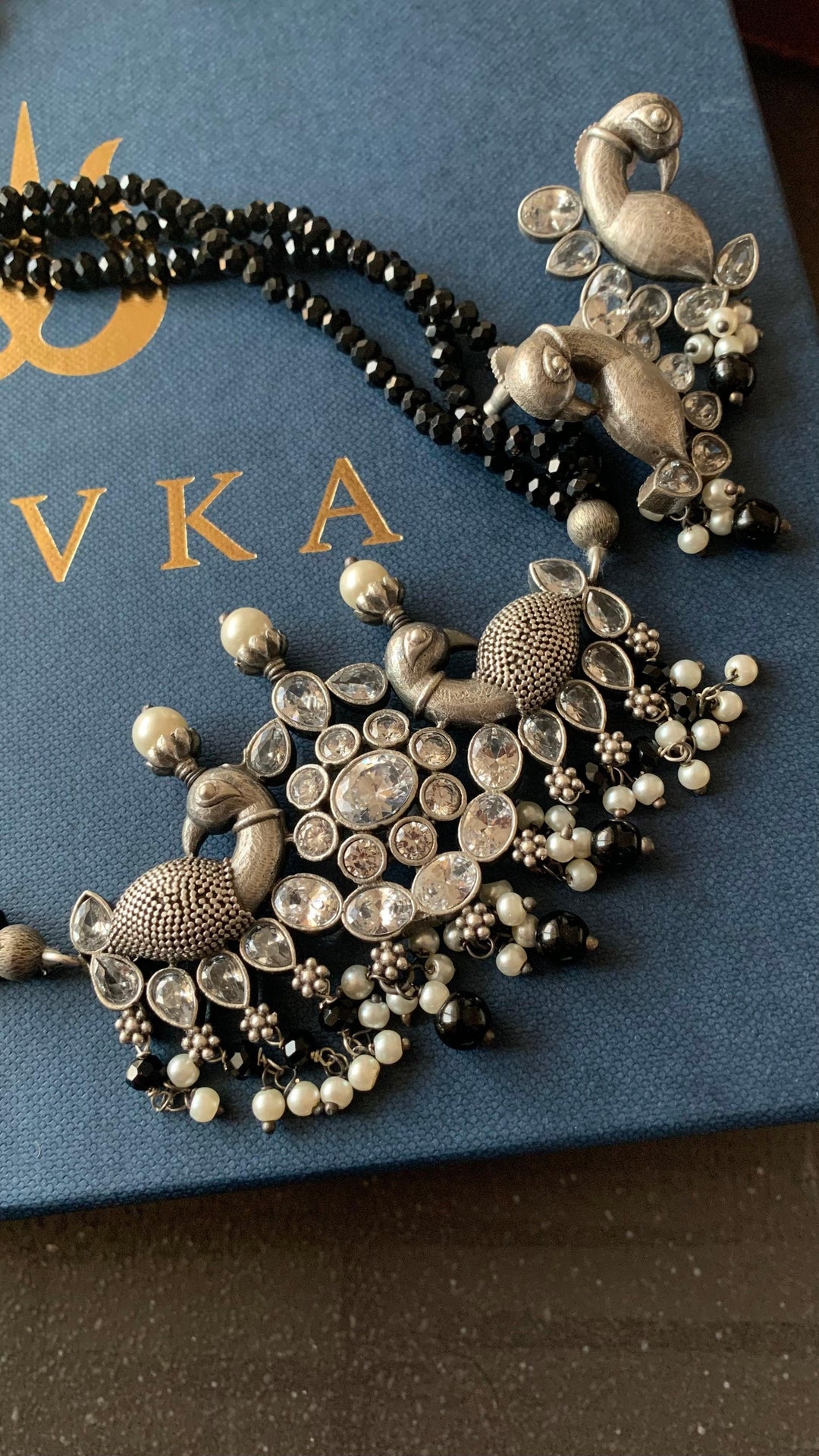 Statement Zirconia Short Necklace with Peacock Studs - SHIVKA