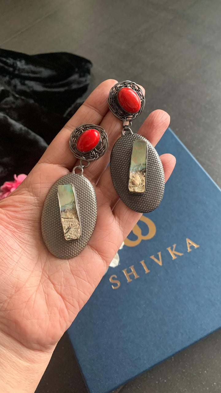 Statement Coral Rhodium Danglers - SHIVKA
