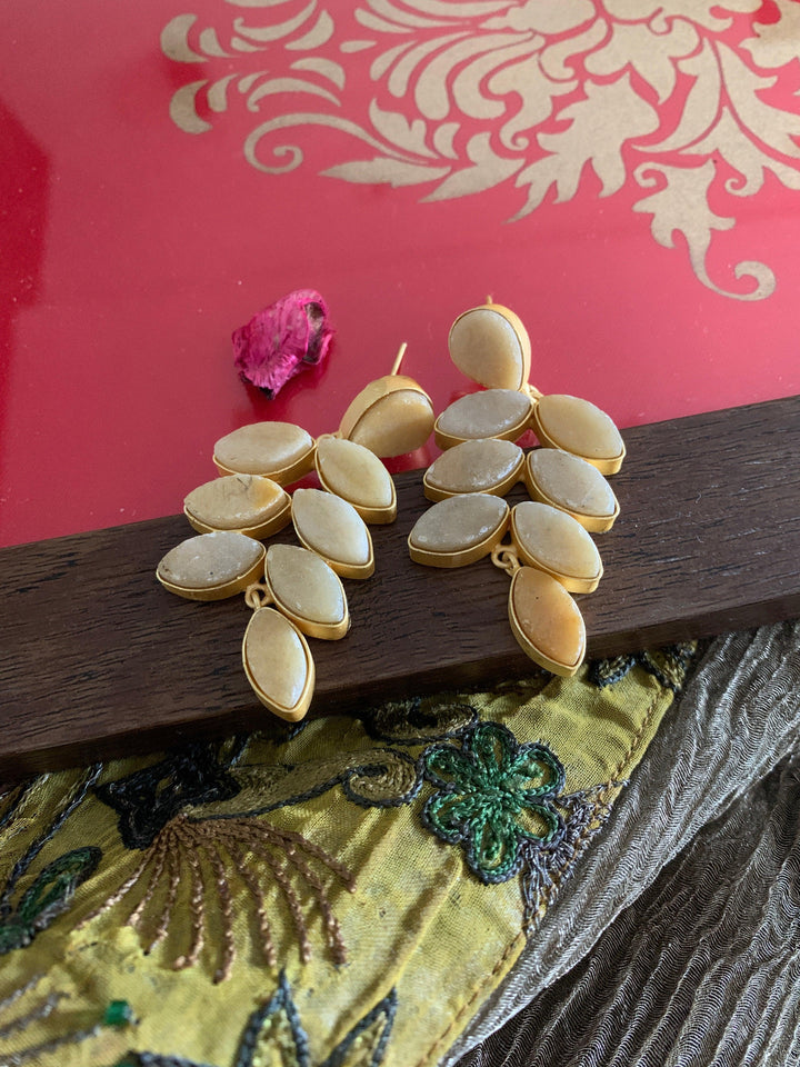 Natural Gemstones Leaf Danglers - SHIVKA
