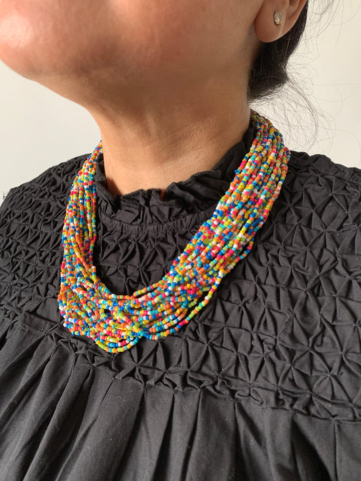 Multicoloured Statement Necklace with Gemstones Studs - SHIVKA