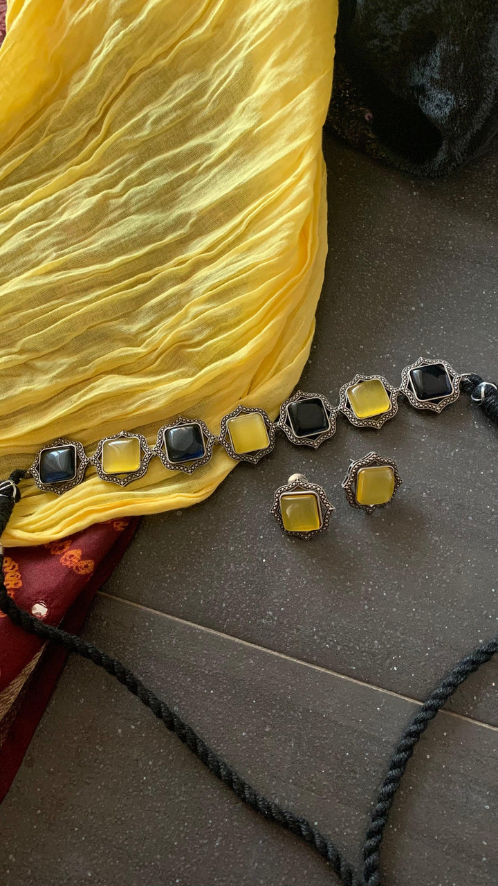 Statement Multicoloured Stones Necklace with Studs - SHIVKA