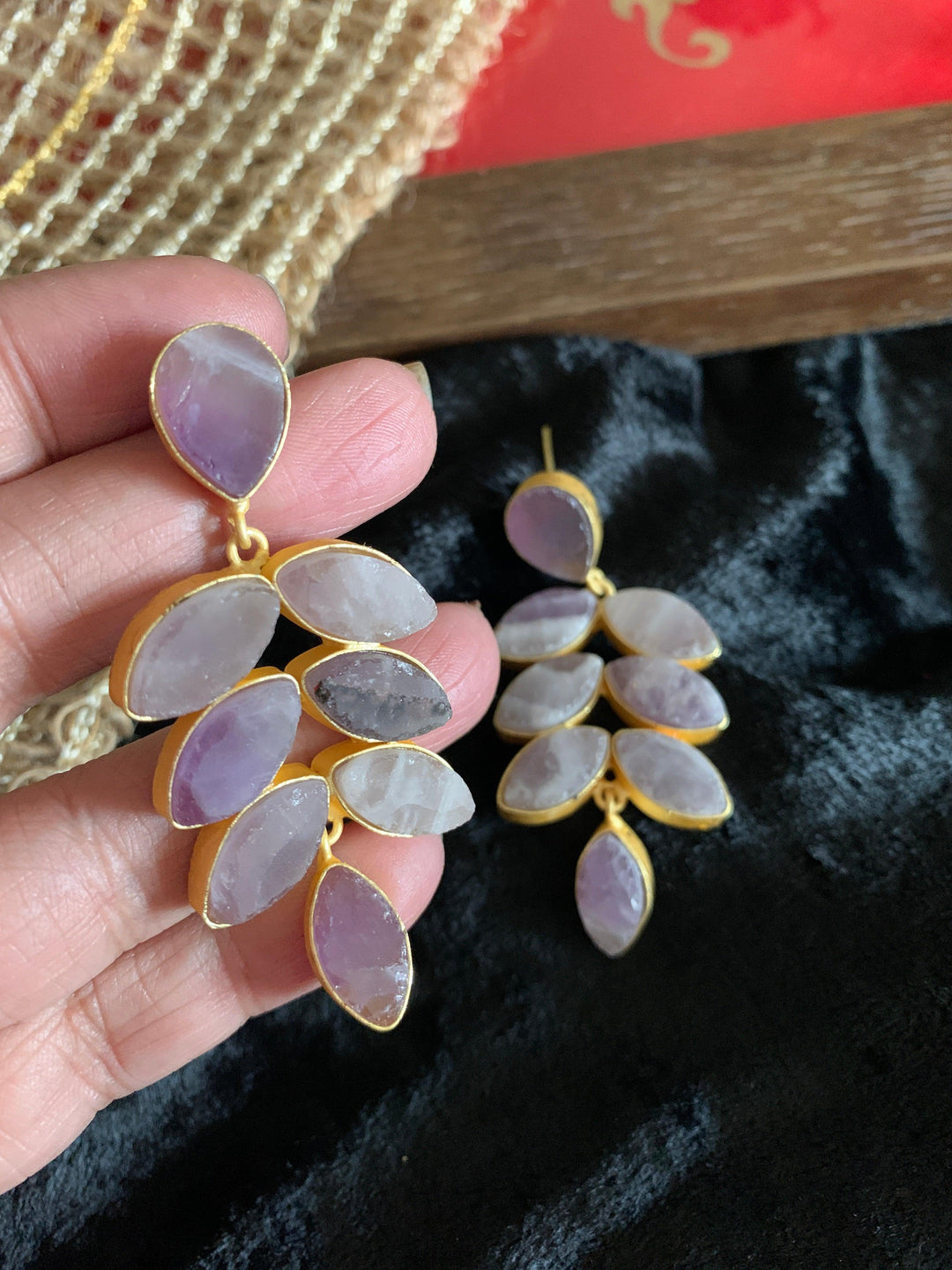 Natural Gemstones Leaf Danglers - SHIVKA