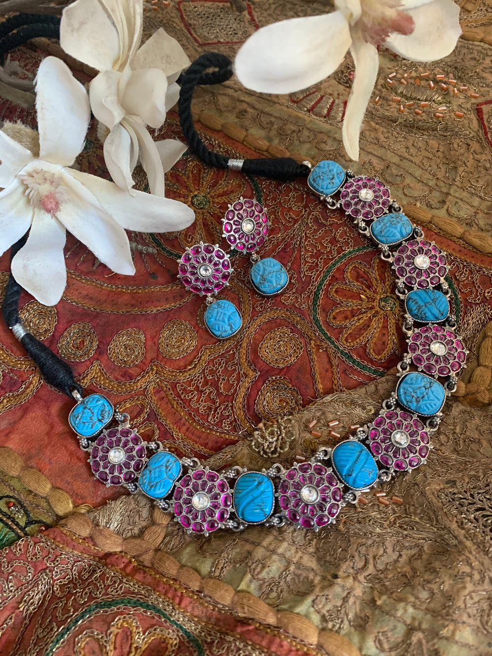Pure 925 Silver Turquoise Kemp Necklace with Earrings - SHIVKA