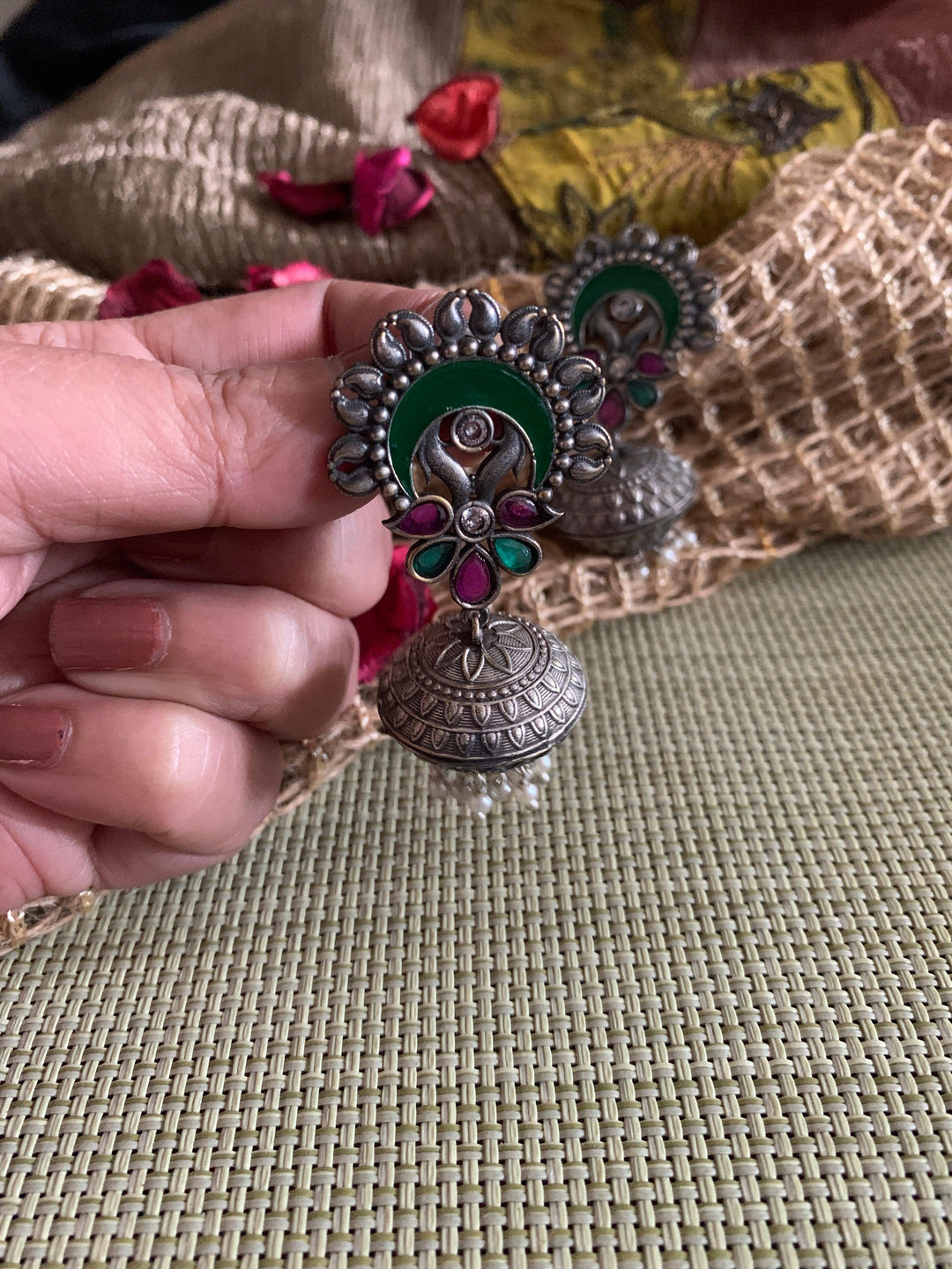 Gorgeous Green Enamelled Jhumkas - SHIVKA