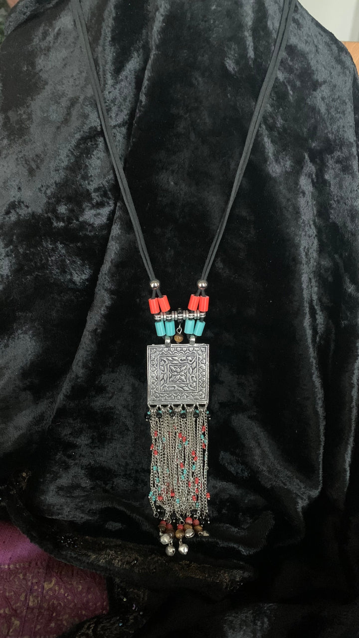 Coral and Turquoise Tasseled Pendant Necklace
