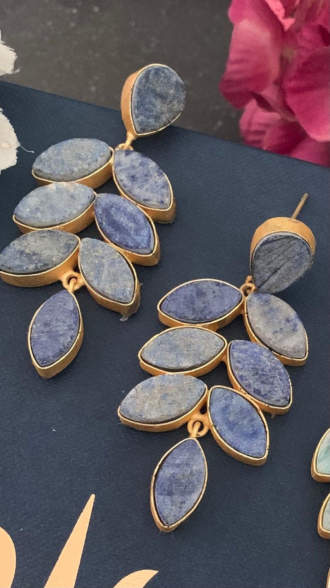 Natural Gemstones Leaf Danglers - SHIVKA