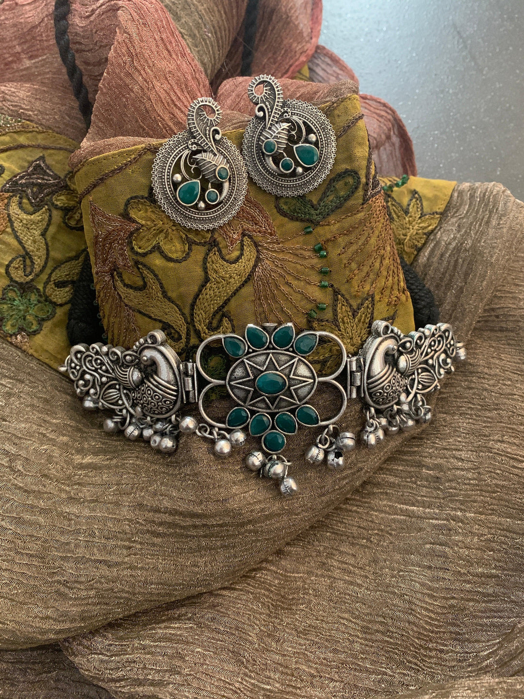 Peacock Choker Necklace with Earrings - SHIVKA