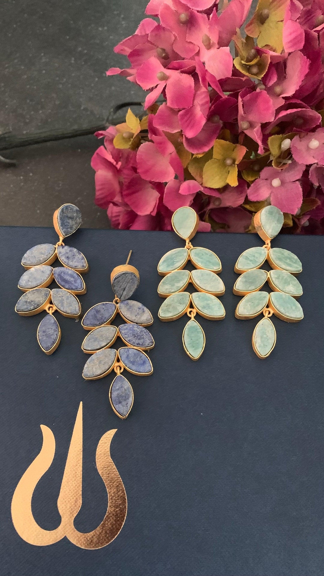 Natural Gemstones Leaf Danglers - SHIVKA