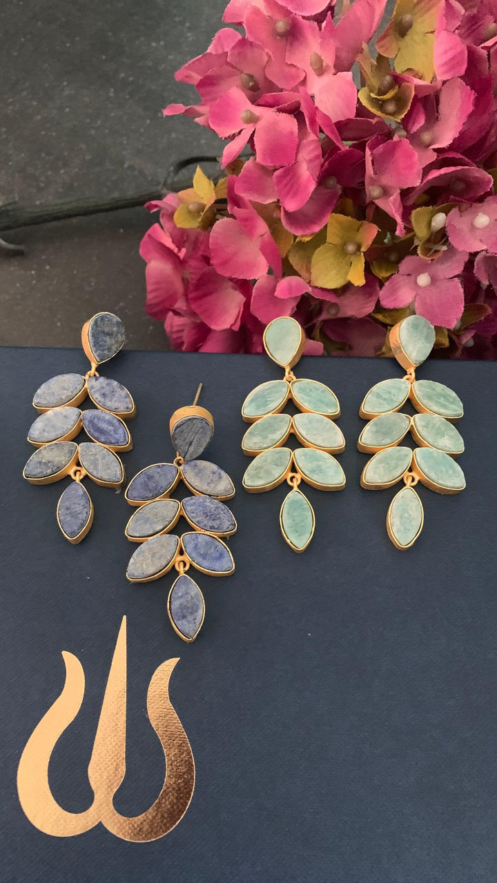 Natural Gemstones Leaf Danglers - SHIVKA