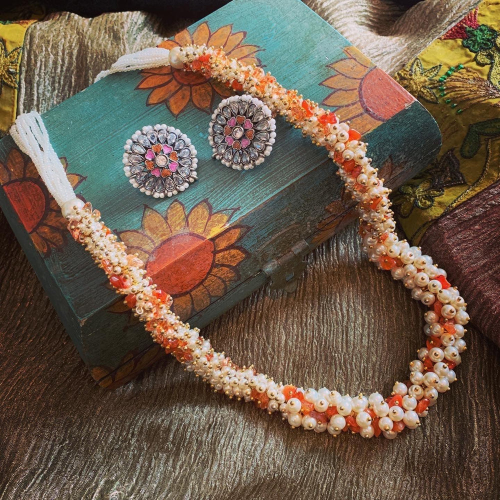 Pearl Clusters Necklace with Zirconia Studs - SHIVKA