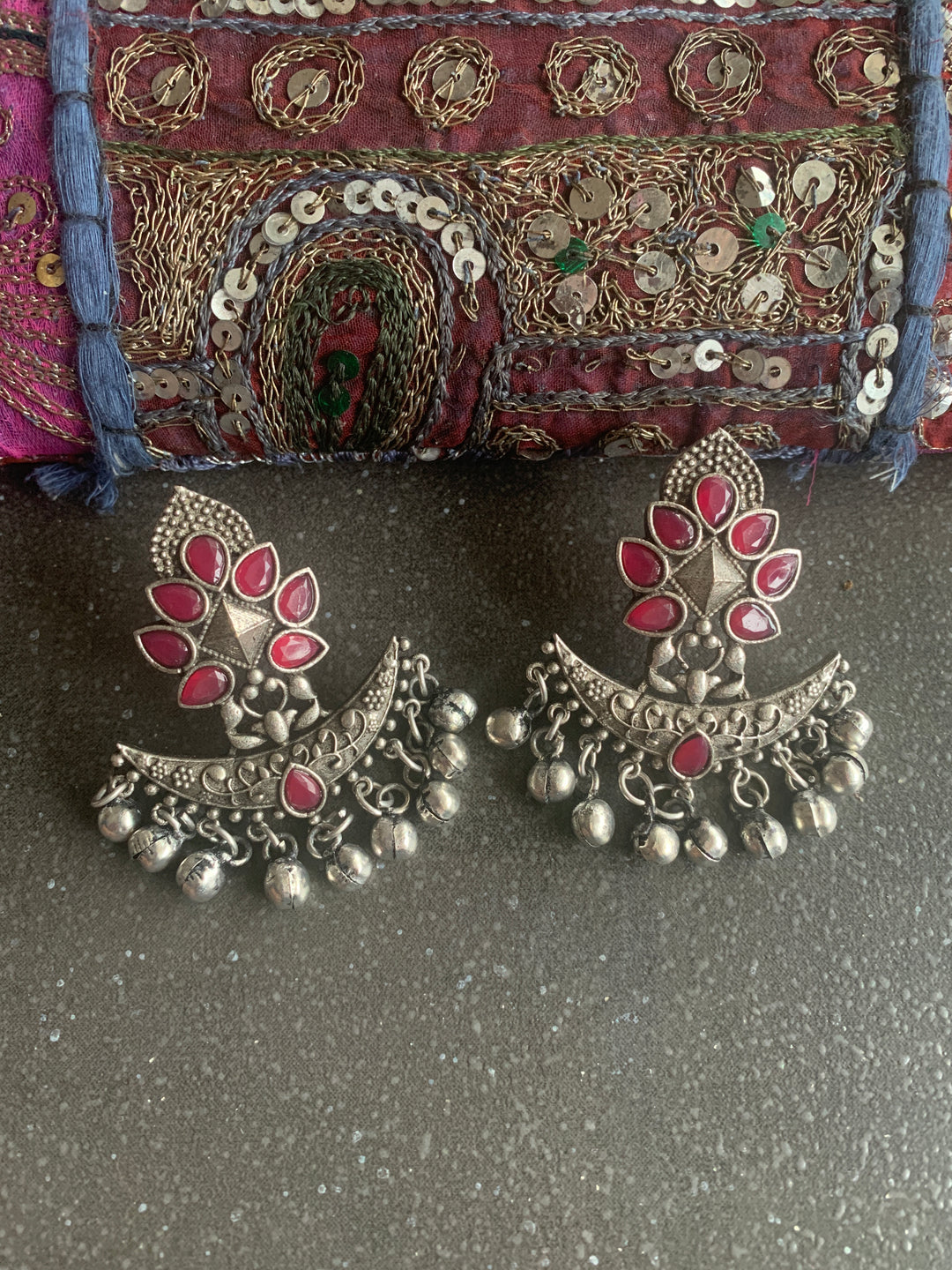 Crescent Antique Ghungroo Stud Earrings