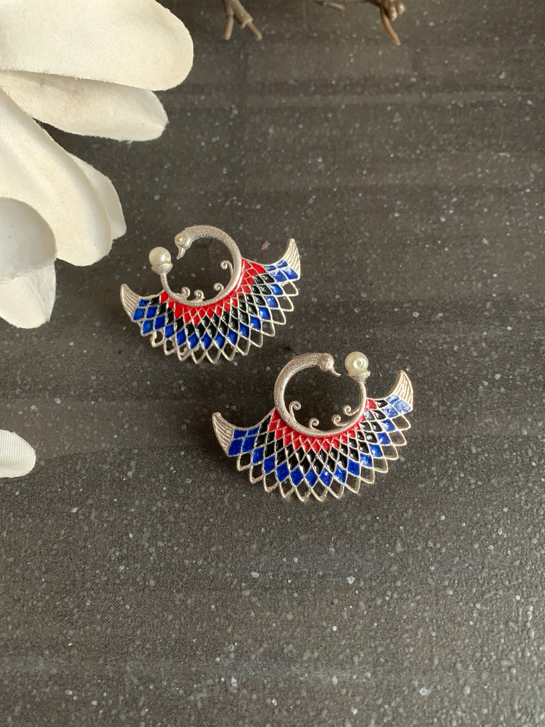Enamelled Peacock Studs