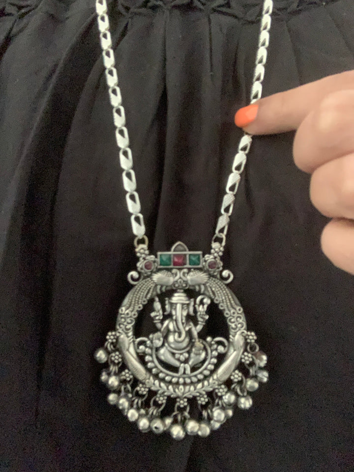 Antique Ganesha Pendant Long Necklace