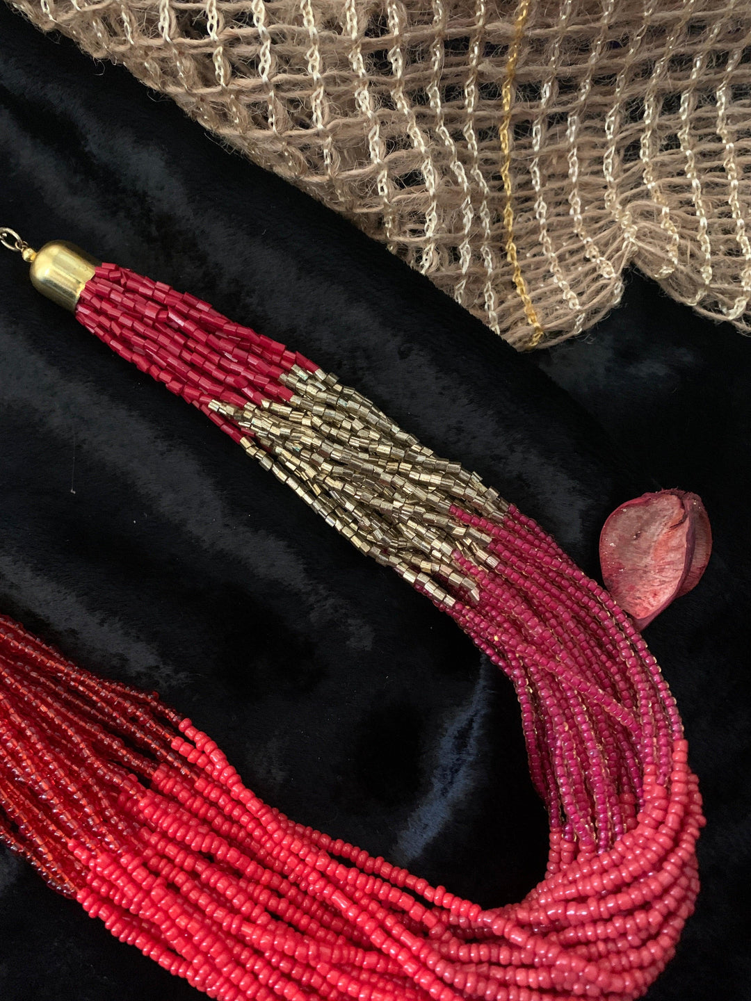 Statement Red Beaded Necklace - SHIVKA