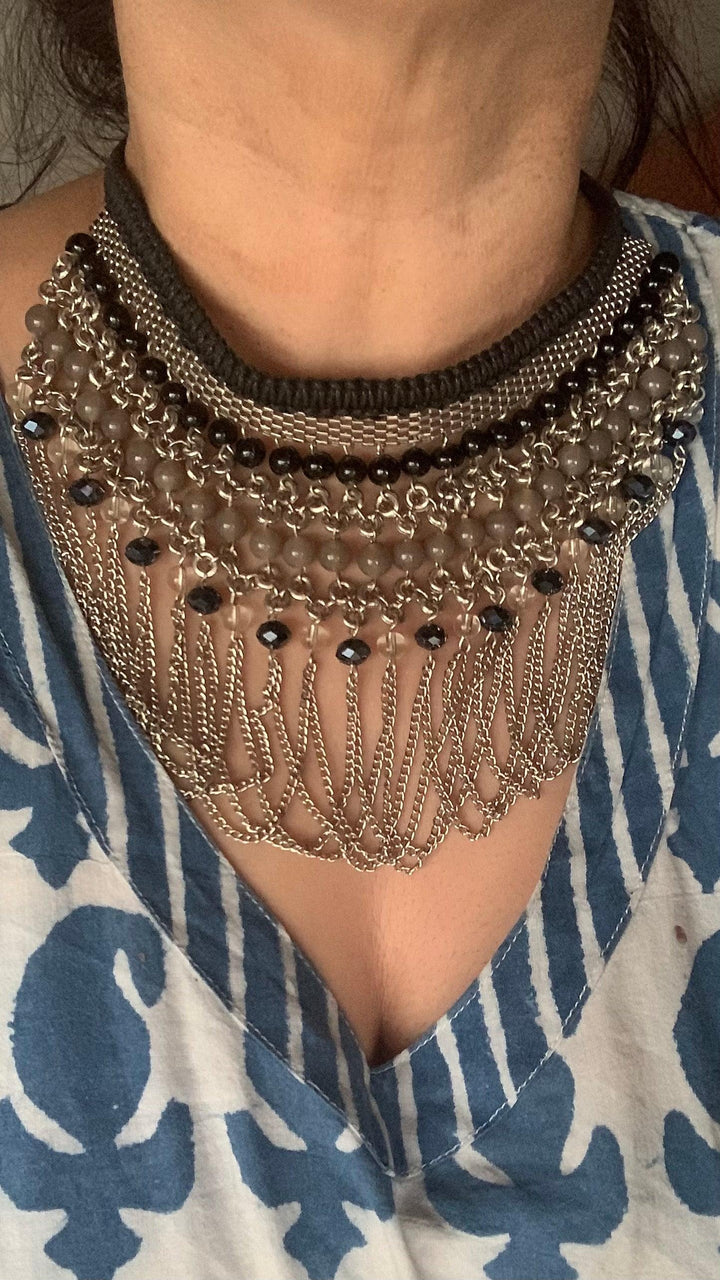 Gypsy Black and Silver Choker Necklace - SHIVKA