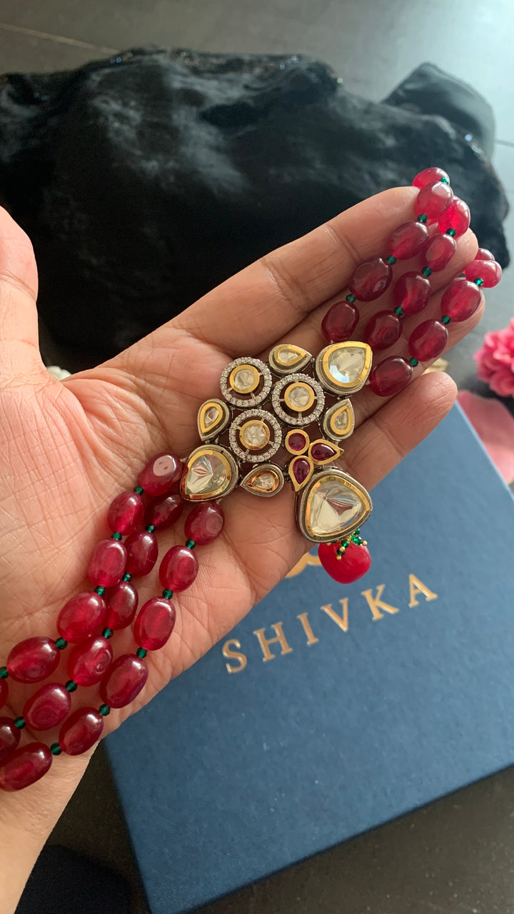 Beautiful Red Kundan Choker with Statement Earrings