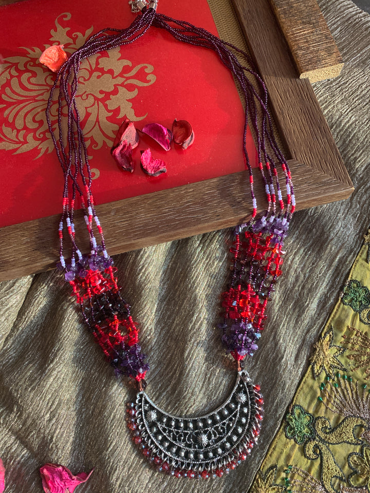 Crescent Beaded Long Necklace