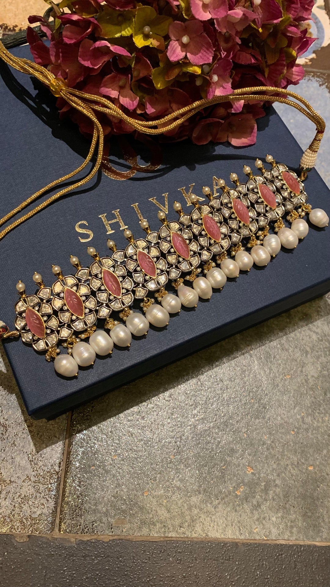 Scintillating Pink Kundan Choker with Earrings - SHIVKA