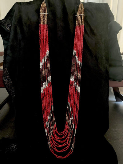 Red Beaded Long Necklace - SHIVKA