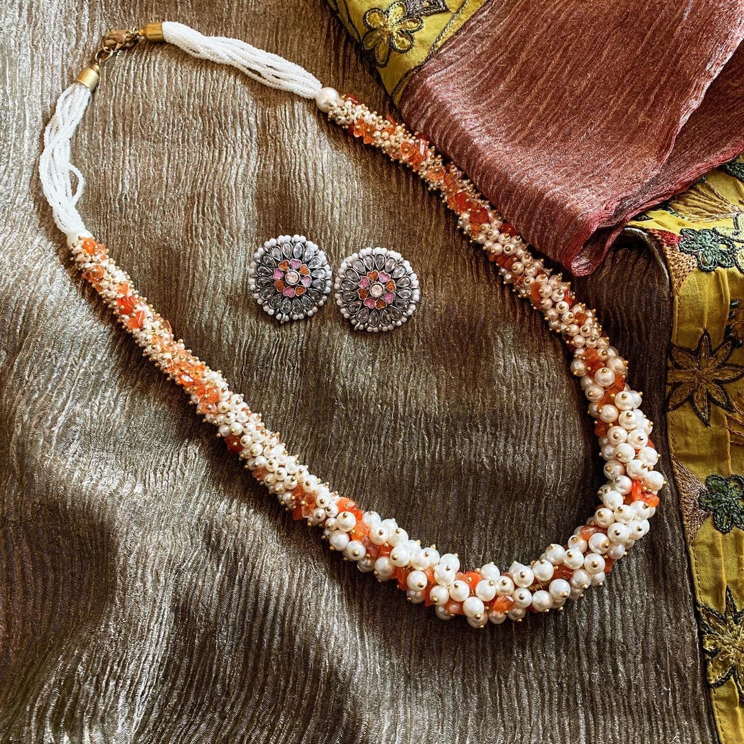 Pearl Clusters Necklace with Zirconia Studs - SHIVKA