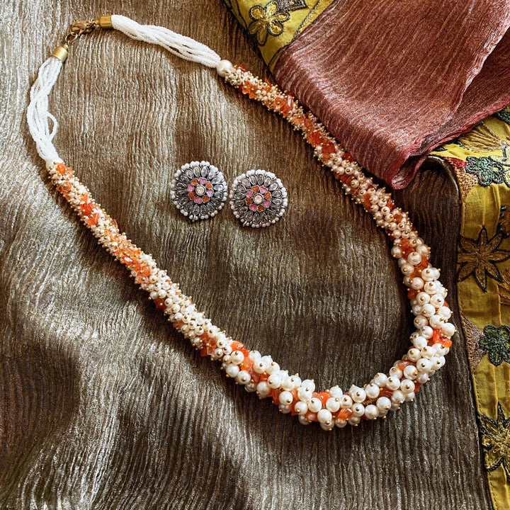 Pearl Clusters Necklace with Zirconia Studs - SHIVKA