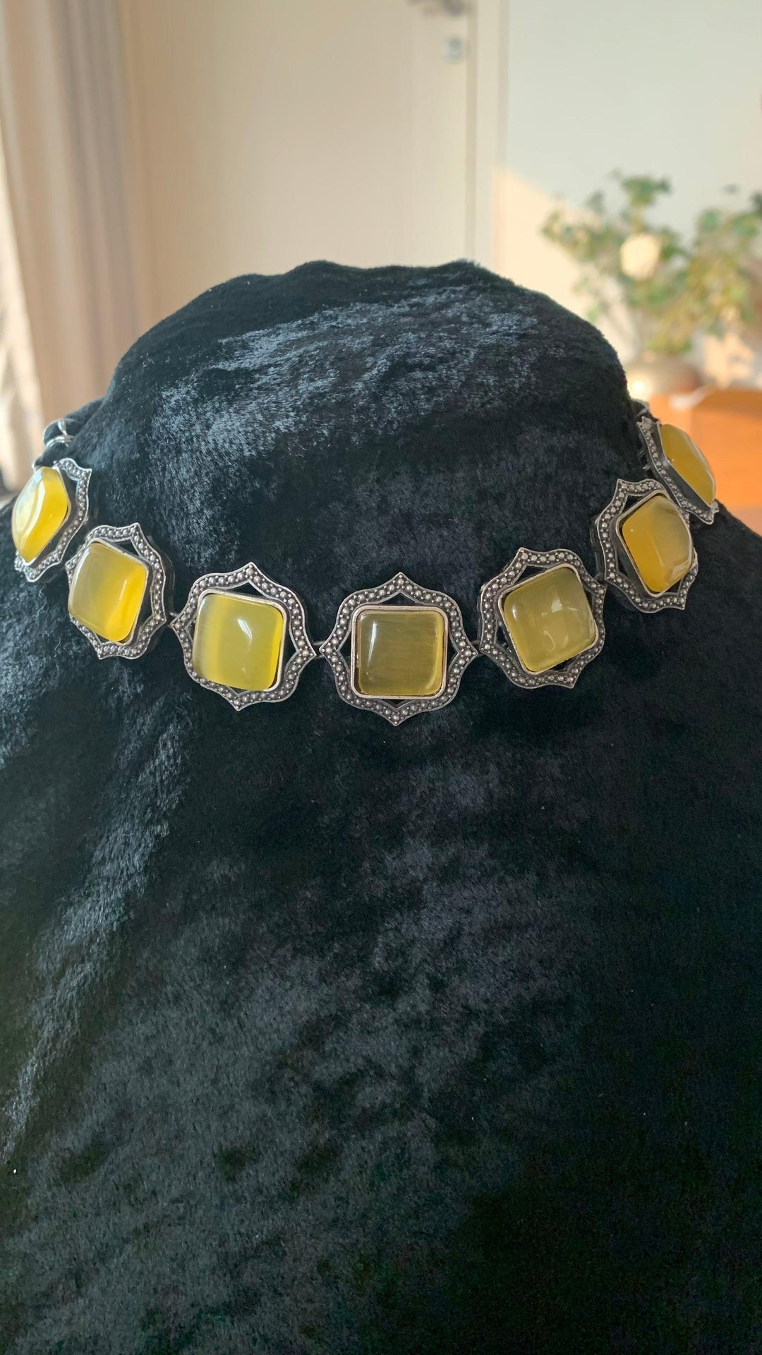 Statement Multicoloured Stones Necklace with Studs - SHIVKA