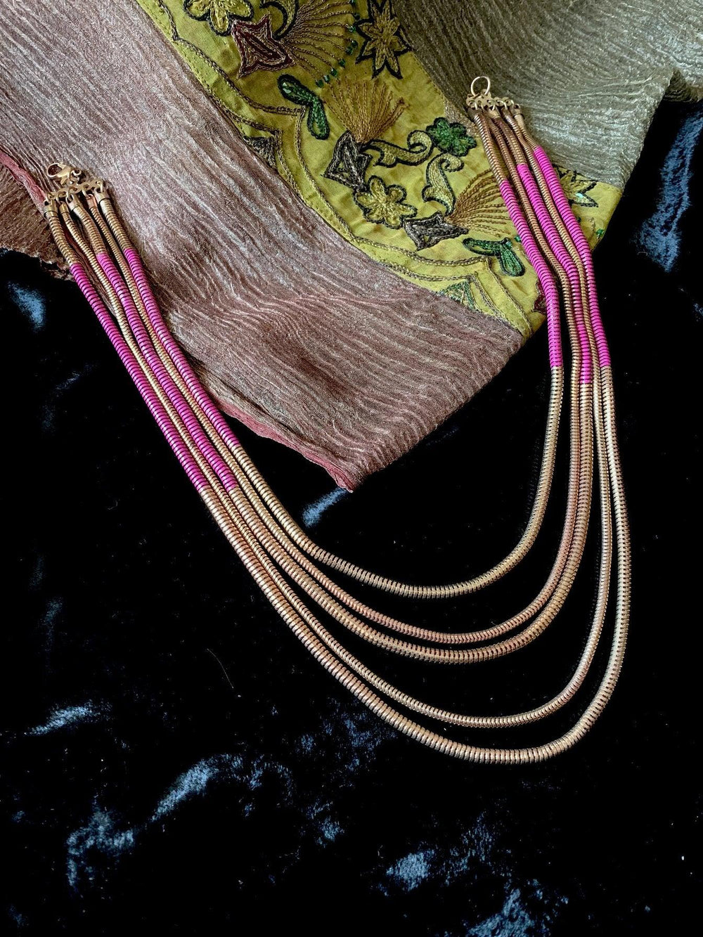 Pink and Gold Five Layered Necklace - SHIVKA