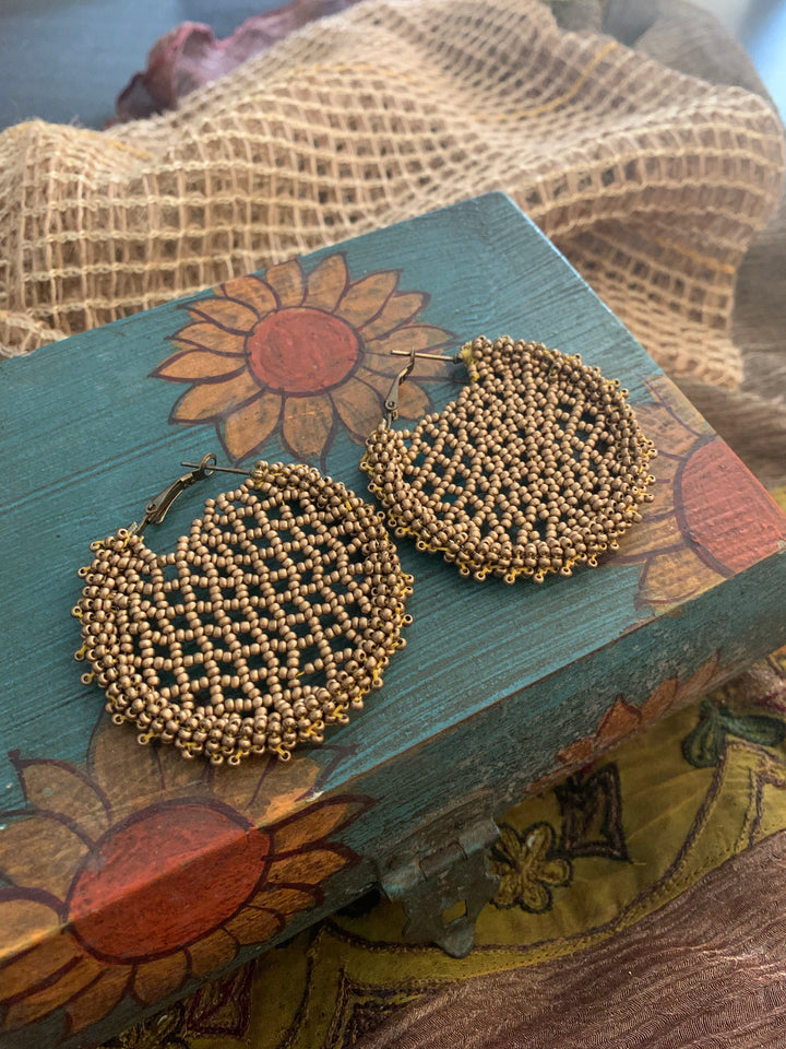 Beige Gold Beads Hoops