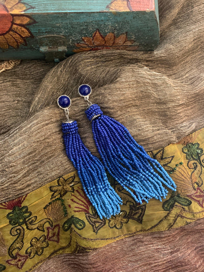 Lapis Blue Beaded Earrings - SHIVKA