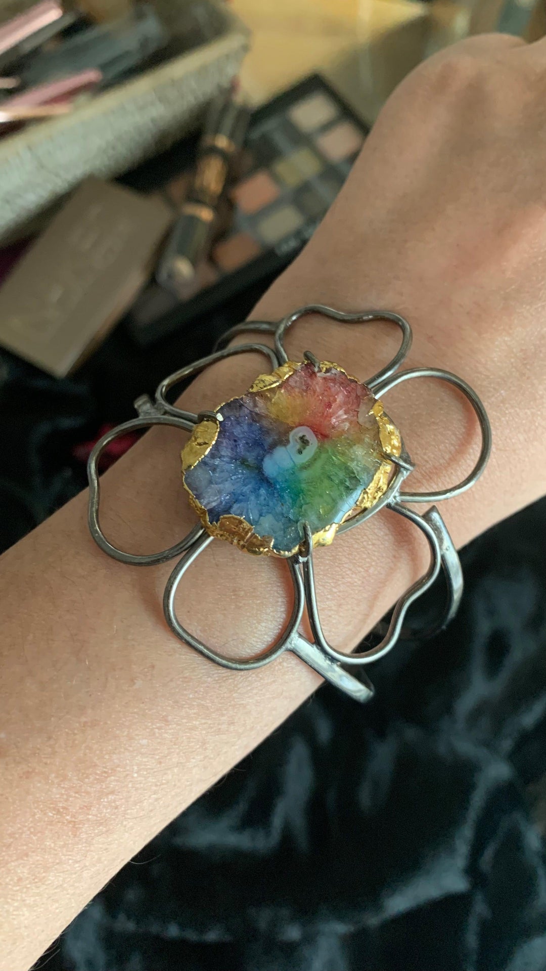 Rhodium Flower Cuff Bracelet - SHIVKA