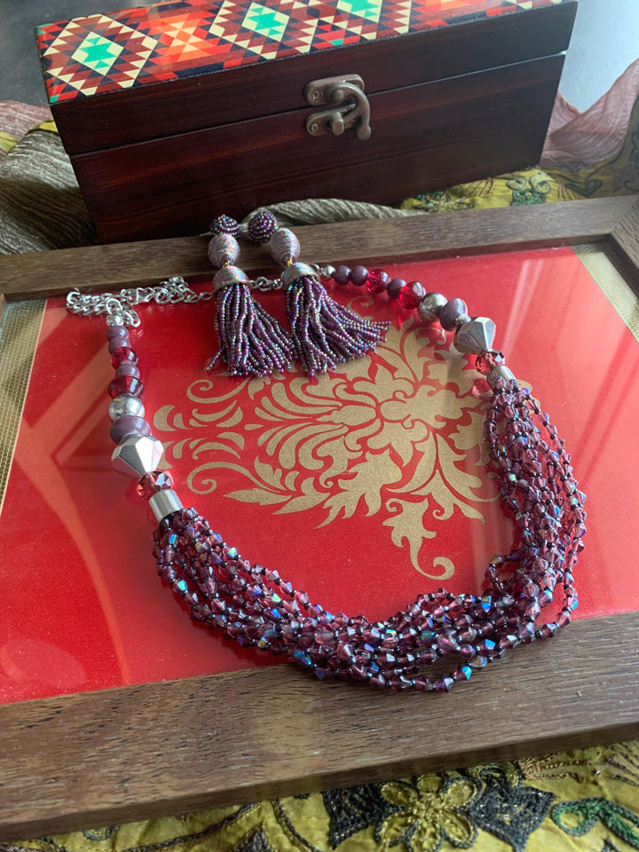 Scintillating Multicoloured Beaded Necklace with Danglers - SHIVKA