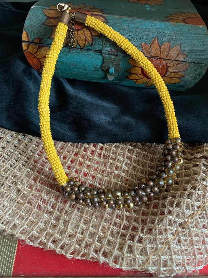 Antique Yellow Beaded Necklace