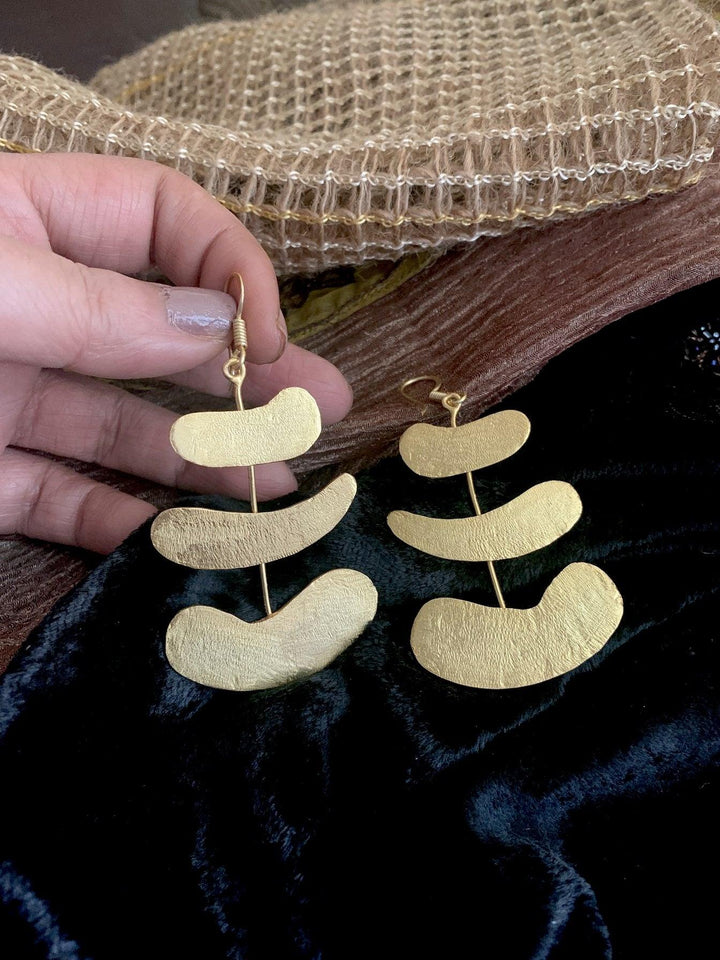Stylish Textured Brass Earrings - SHIVKA
