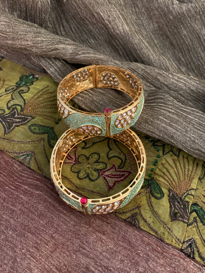 Elegant Mint Kundan Kadas- Set of 2